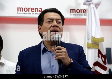 Mexico, Mexique. 26 mars 2024. Mario Delgado, président du parti mouvement de régénération nationale lors de la conférence de presse du parti mouvement de régénération nationale à Mexico. Le 26 mars 2024 à Mexico, Mexique (crédit image : © Luis Barron/eyepix via ZUMA Press Wire) USAGE ÉDITORIAL SEULEMENT! Non destiné à UN USAGE commercial ! Banque D'Images