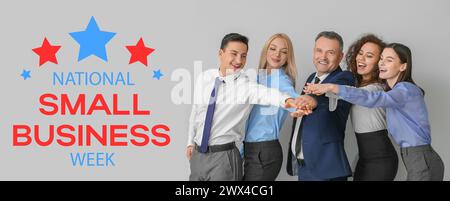 Bannière pour la semaine nationale de la petite entreprise avec des collègues qui se mettent la main ensemble Banque D'Images
