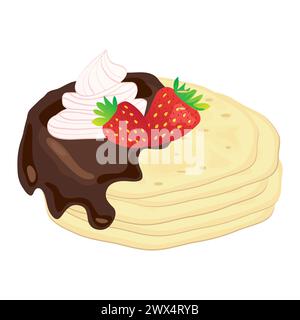 Illustration de crêpes ou de crêpes avec chocolat, crème et fraise Illustration de Vecteur