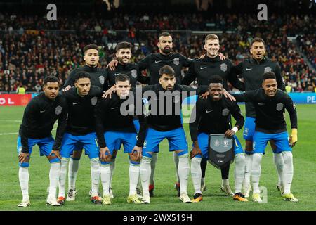 Madrid, Espagne. 26 mars 2024. Équipe Brésil équipe line-up (BRA) Football/Football : match amical international entre l'Espagne 3-3 Brésil à l'Estadio Santiago Bernabeu à Madrid, Espagne . Crédit : Mutsu Kawamori/AFLO/Alamy Live News Banque D'Images