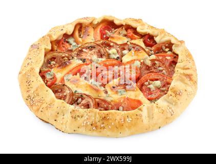 Savoureuse galette à la tomate et au fromage (galette Caprese) isolée sur blanc Banque D'Images