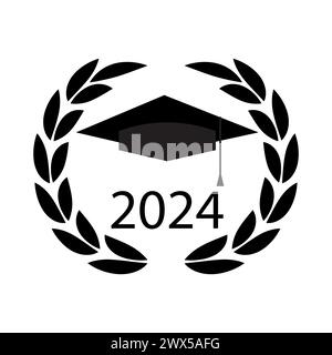 Chapeau de graduation dans une couronne de laurier pour la promotion de 2024. Illustration vectorielle. SPE 10. Illustration de Vecteur