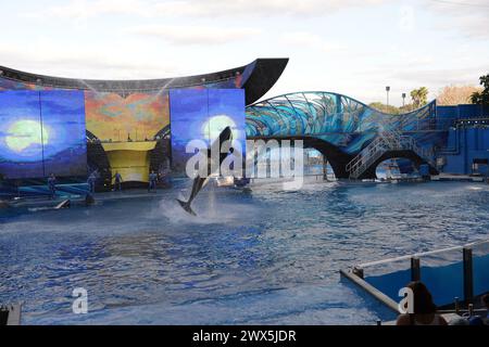 SMG Sea World FLXX Blackfish Xmas 122013 69.JPG ORLANDO, FL - 20 DÉCEMBRE : le parc à thème assiégé SeaWorld a lancé sa première attaque RP majeure contre les poissons noirs dans une tentative de compenser près de 12 mois de dommages causés par le documentaire glacial, qui relate les 39 ans de traitement des épaulards en captivité par l'aquarium. Frappé par les annulations d'artistes de renom et les sorties scolaires, associé à des campagnes agressives d'activistes animaliers et une image ternie, le parc marin d'Orlando a placé des annonces pleine page dans huit des plus grands journaux du pays, rationalisant ainsi leur image Banque D'Images