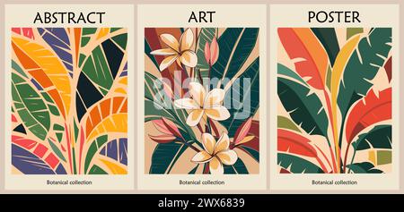 Ensemble d'affiches botaniques abstraites d'inspiration rétro. Illustration de Vecteur