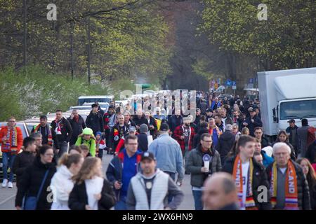 Deutsche Bank Park Stadium, Francfort, Allemagne vs pays-Bas match de football amical, 26 mars 2024. Entrée des fans et environs du stade. Banque D'Images