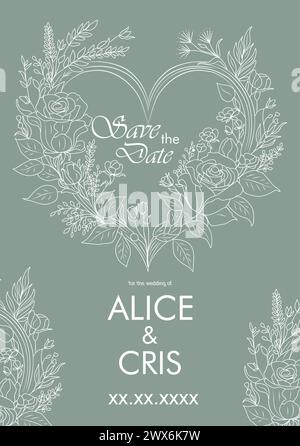 Invitation de mariage, enregistrez le modèle de carte de date. Illustration de Vecteur