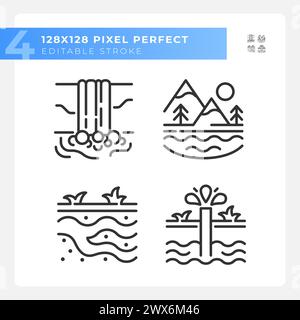 Ensembles d'icônes linéaires de plans d'eau naturels Illustration de Vecteur