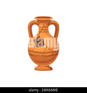 Ancien vase brisé et poterie. Vieux pot ou carafe en céramique fissurée. Vecteur isolé de dessin animé grèce antique ou amphore romaine. Artefact archéologique historique pour musée, urne en terre cuite ou en argile ou pot Illustration de Vecteur