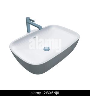 Évier de salle de bains modèle polygonal avec dessin de robinet sur fond isolé blanc. Illustration vectorielle. 3D.. Illustration de Vecteur