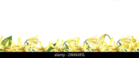 Fleurs de vanille à bordure sans couture. Illustration d'aquarelle florale dessinée à la main d'orchidées. Croquis bordure du menu du restaurant, cartes-cadeaux, cosmétiques Banque D'Images