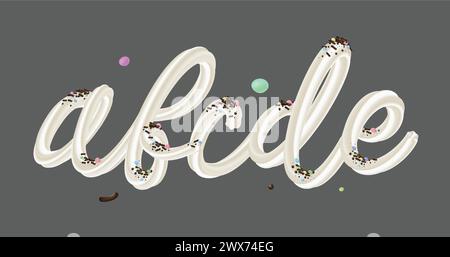 Gâteau à la crème ABC lettres ensemble. alphabet crème blanc 3d avec des saupoudres. Police fête anniversaire. Bon pour les bannières, la conception d'emballage. Police cursive Sweet food. Illustration de Vecteur