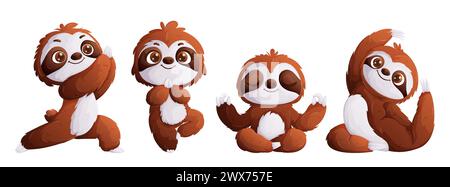 Un ensemble de quatre paresseux faisant du yoga dans différentes poses. Cute Sloth médite. Style de dessin animé, illustration vectorielle Illustration de Vecteur