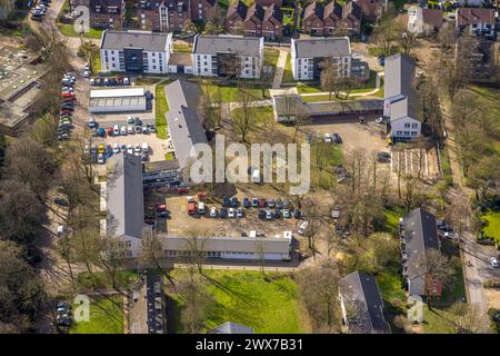 Luftbild, Baustelle und Neubau für neue Mietshäuser am Bauhof, ehemalige Parkschule, Wohngebiet, Friedrichsfeld, Voerde, Nordrhein-Westfalen, Deutschland ACHTUNGxMINDESTHONORARx60xEURO *** vue aérienne, chantier de construction et construction neuve pour les nouveaux immeubles d'habitation Am Bauhof, ancienne école du parc, zone résidentielle, Friedrichsfeld, Voerde, Rhénanie du Nord-Westphalie, Allemagne ATTENTIONxMINDESTHONORARx60xEURO Banque D'Images