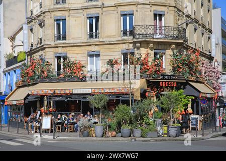France, région Ile-de-France, Paris rive gauche, Montparnasse, 14ème arrondissement, boulevard Edgar Quinet et rue d'Odessa, café Odessa, restaurant floral 19 mars 2024 Banque D'Images
