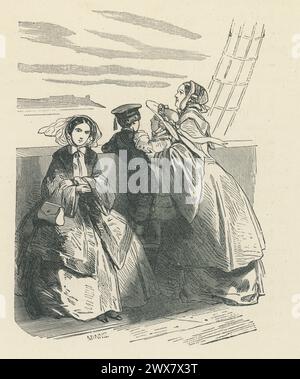 'Ils sont entrés dans le navire qui devait les transporter jusqu'ici, à travers les tempêtes et les dangers.' Illustration tirée de 'les malheurs de Sophie', écrite par la comtesse de Ségur en 1858. Édition 1880 illustrée par Horace Castelli et éditée par Hachette. Banque D'Images