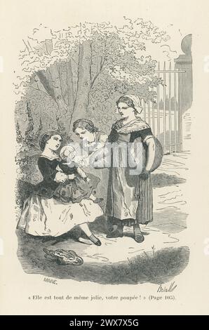 'C'est une jolie poupée, tout de même !' Illustration tirée de 'les petites filles modèles', écrite par la comtesse de Ségur en 1858. Édition 1889 illustrée par Charles-Albert Bertall et éditée par Hachette. Banque D'Images