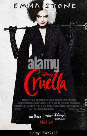 Cruella année : 2021 USA réalisateur : Craig Gillespie Emma Stone affiche américaine Banque D'Images