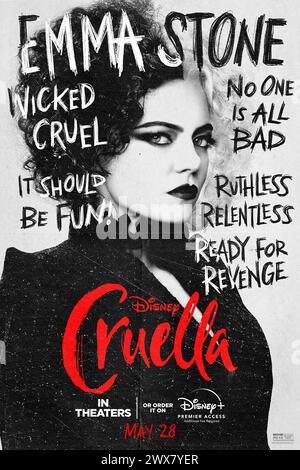 Cruella année : 2021 USA réalisateur : Craig Gillespie Emma Stone affiche américaine Banque D'Images