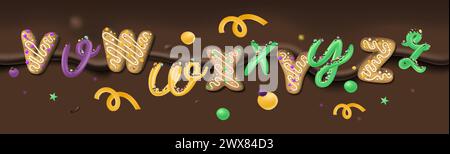 Doux alphabet. Illustrations vectorielles de couleurs de carnaval. Typographie mardi gras. Illustration de Vecteur