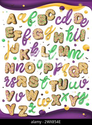 Doux alphabet. Illustrations vectorielles de couleurs de carnaval. Typographie mardi gras. Illustration de Vecteur