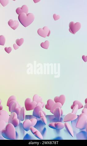 Beaucoup de coeurs roses volants. Anniversaire fête des mères valentine.3d rendu Banque D'Images