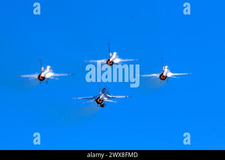 Précision et formations habiles. 01 mars 2024. CA : les Thunderbirds affinent les manœuvres aériennes lors de l'entraînement de printemps, mettant en valeur l'excellence de la Force aérienne dans le monde entier en termes de précision et de formations habiles. Crédit : csm/Alamy Live News Banque D'Images