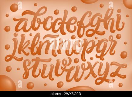 Ensemble alphabet anglais en caramel, liquide et brillant. Illustration vectorielle typographique. Illustration de Vecteur