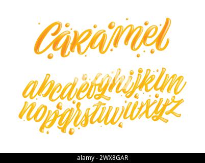 Ensemble alphabet anglais en caramel, liquide et brillant. Illustration vectorielle typographique. Illustration de Vecteur