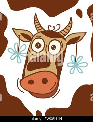 Vache de dessin animé drôle, dessin simple des enfants dans le style doodle. Animaux de ferme, bernyard, bétail. dessin à la main. Pas IA, T-shirt. Illustration vectorielle Illustration de Vecteur