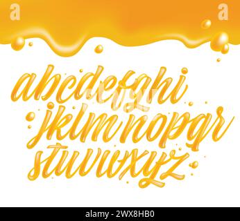 Ensemble alphabet anglais en caramel, liquide et brillant. Illustration vectorielle typographique. Illustration de Vecteur