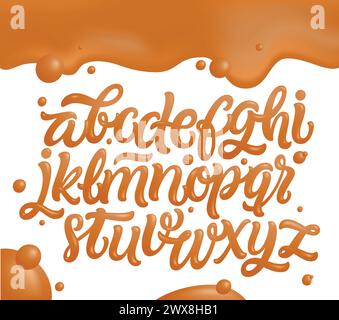 Ensemble alphabet anglais en caramel, liquide et brillant. Illustration vectorielle typographique. Illustration de Vecteur