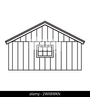 Noir blanc petite grange en bois simple ligne monochrome. Illustration vectorielle isolée sur fond blanc pour livre de coloriage Illustration de Vecteur