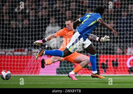 LONDRES, ANGLETERRE - 23 MARS : Vinicius Junior du Brésil lors du match amical international entre l'Angleterre et le Brésil au stade de Wembley le 2 mars Banque D'Images