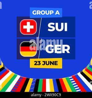 Suisse vs Allemagne football 2024 match versus. 2024 match de championnat en phase de groupes contre équipes intro sport contexte, compétition de championnat. Illustration de Vecteur