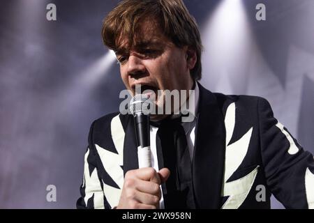 Newcastle, Royaume-Uni. 28 mars 2024. - Les Hives jouent un spectacle à guichet fermé à o2 City Hall, Newcastle lors de la deuxième nuit de leur tournée britannique. Crédit photo Jill O'Donnell/Alamy Live News Banque D'Images