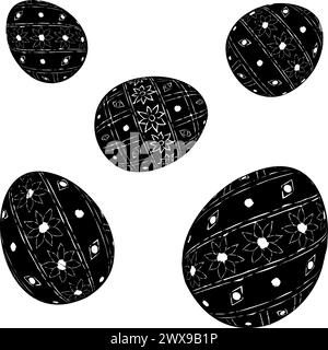 Forme de 5 oeufs de Pâques décorés avec ornement. Illustration vectorielle d'œufs de Pâques décorés avec motif. Style de peinture. Gâterie festive Illustration de Vecteur