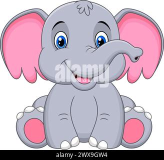 Illustration vectorielle de dessin animé éléphant mignon sur fond blanc Illustration de Vecteur