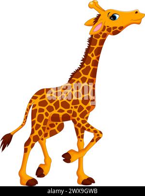 Illustration vectorielle de dessin animé girafe mignon sur fond blanc Illustration de Vecteur