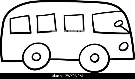 Bus dessiné à la main. Les enfants dessinent le bus dans le style doodle. Les enfants gribouillent le dessin. Voiture de bébé. Illustration vectorielle isolée sur fond blanc Illustration de Vecteur