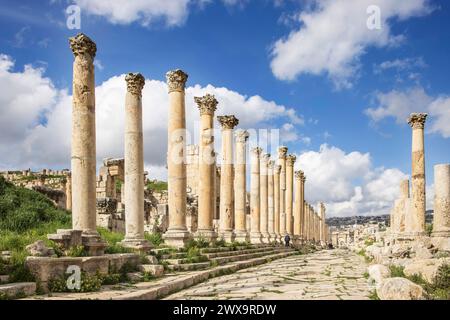 colonnes le long du cardo maximus dans les ruines romaines gréco de jerash en jordanie Banque D'Images