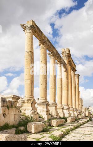 colonnes le long du cardo maximus dans les ruines romaines gréco de jerash en jordanie Banque D'Images