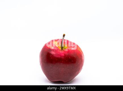 Un arrière-plan rouge-blanc offre un fruit vibrant et juteux isolé sur un fond blanc propre, incarnant la fraîcheur et la santé. Banque D'Images