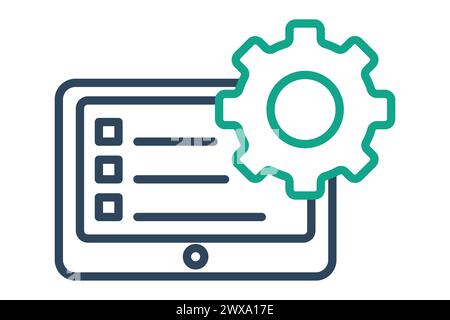 icône de plan d'action. ordinateur portable et liste de contrôle avec équipement. icône liée à l'entreprise. style d'icône de ligne. illustration de l'élément. Illustration de Vecteur