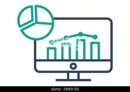 icône analyse. ordinateur avec carte. icône liée au plan d'action, à l'activité. style d'icône de ligne. illustration de l'élément métier Illustration de Vecteur