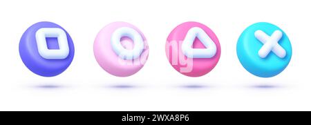 Abstrait 3d pour la conception de jeux informatiques. Formes de carrés, triangles, cercles et croix couramment utilisés pour les commandes de console de jeu. Illustration vectorielle Illustration de Vecteur