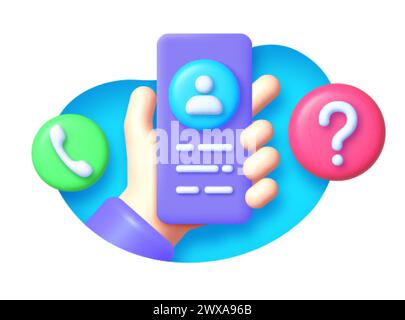 Appeler l'opérateur de smartphone 3d, grande conception à toutes fins. Service d'aide virtuelle de l'assistant en ligne sur smartphone. Illustration vectorielle Illustration de Vecteur