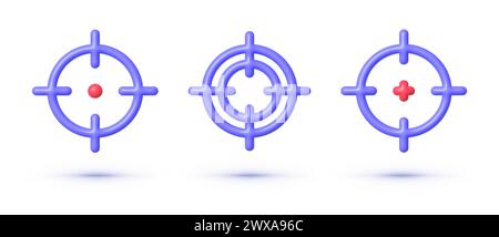 Jeu d'icônes différent de cibles et de destination. Cibler et viser, cibler et viser. Réalisation des objectifs de l'entreprise. Icône réaliste sur fond blanc Illustration de Vecteur