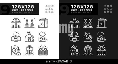 Icônes linéaires liées à l'industrie de l'eau définies pour le mode sombre, clair Illustration de Vecteur