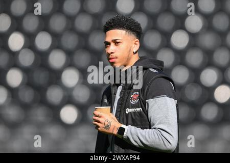 Derby, Derbyshire, Royaume-Uni. 29 mars 2024. Jordan Gabriel de Blackpool lors du match de Sky Bet League 1 entre Derby County et Blackpool au Pride Park, Derby le vendredi 29 mars 2024. (Photo : Jon Hobley | mi News) crédit : MI News & Sport /Alamy Live News Banque D'Images