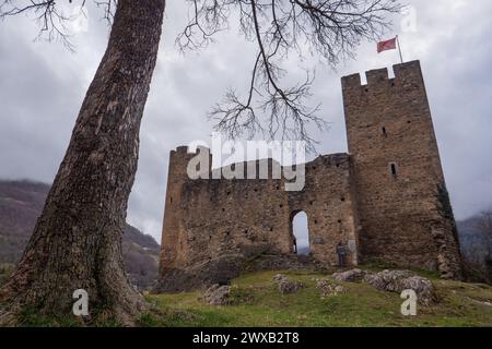 France, Hautes-Pyrénées, Gave de Pau, Luz-Saint-Sauveur, château médiéval de Sainte-Marie, Xe siècle Banque D'Images